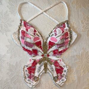 Beaded Butterfly Top - Pink & White